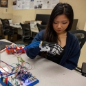 Student working on bionic hand project in Quintero lab