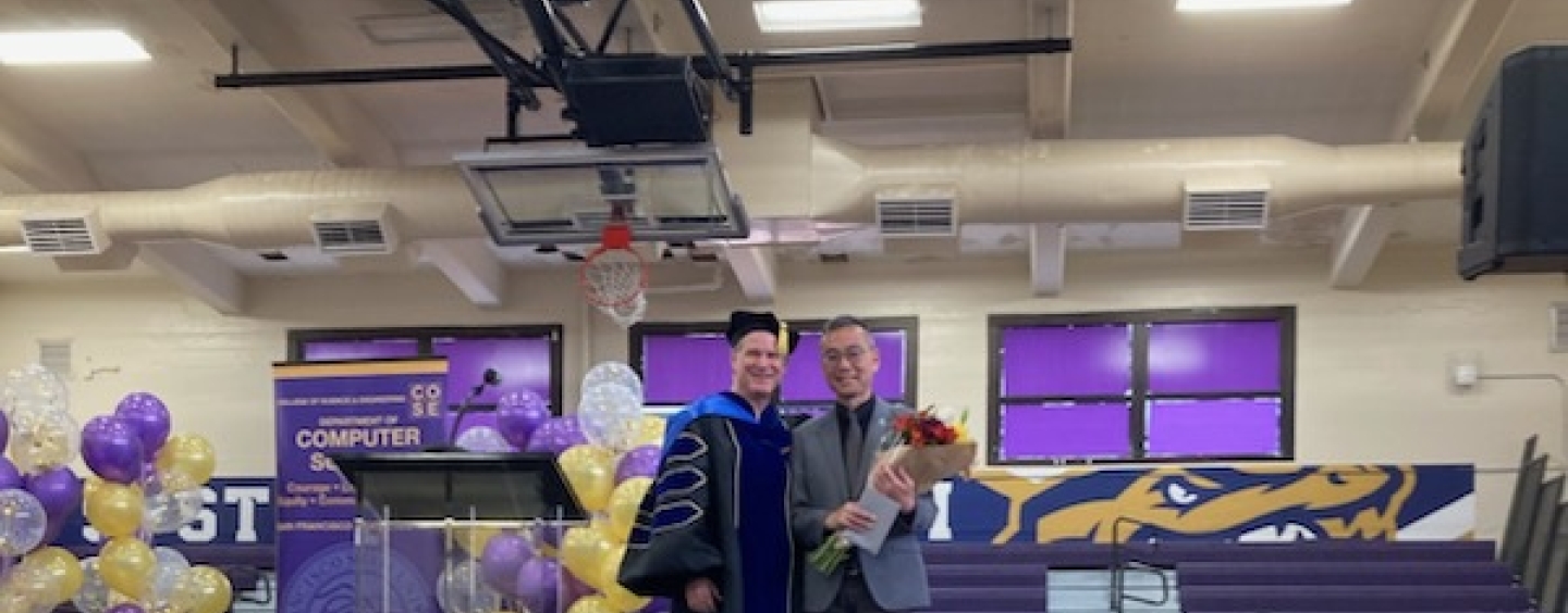 Dr. Bill Hsu and Dr. Arno Puder at the 2023 Computer Science Graduation Celebration